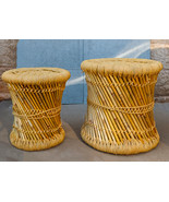 Set of 2 Rustic Western Hand Woven Bamboo Fibers and Natural Ropes Side ... - £106.18 GBP