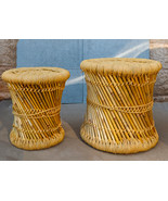 Set of 2 Rustic Western Hand Woven Bamboo Fibers and Natural Ropes Side ... - $185.20 CAD
