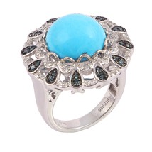 Natural Sleeping Beauty Turquoise Ring 925 Sterling Silver/ Blue Diamond,  - £356.09 GBP