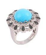 Natural Sleeping Beauty Turquoise Ring 925 Sterling Silver/ Blue Diamond,  - £346.73 GBP