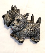 Scottie Dogs Scottish Terriers Brooch Pin Black Celluloid Plastic Vintage 1950&#39;s - £26.26 GBP