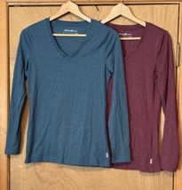 (2) Eddie Bauer Long Sleeve V-Neck T-Shirt Women&#39;s Size S - $16.83