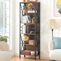 Bookcase,6-Tier Tall Bookshelf Indstrial Bookshelves With Cabinet, Free Standing - £161.95 GBP