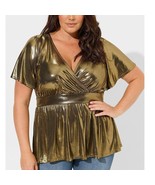 Torrid Liquid Shine Surplice Peplum Top Gold Plus Size 1X NEW - $49.00