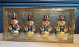 VTG Dept 56 Patriotic Snowman Stars &amp; Stripes Christmas Tree Ornaments Set Of 4 - £28.91 GBP