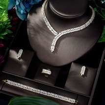 New Leaf Design AAA Zirconia Set Paved CZ Crystal White Color Wedding 4pcs Dubai - £74.28 GBP