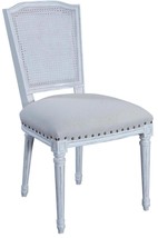 Side Chair Ellen Dining White Cane Back Solid Wood Sand Linen Nail Head - £702.63 GBP