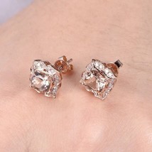 1Ct Cushion Cut  CZ Morganite  Floral Halo Earrings 14K Rose Gold Plated - £97.42 GBP