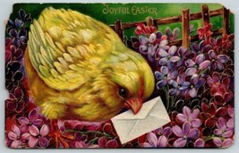 1910 Antique Postcard Of Joyful Easter Yellow Chick w/ Letter In Purple Flowers - £20.01 GBP