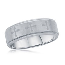 Brushed &amp; Polished Tungsten Ring - Cross Design - £46.32 GBP