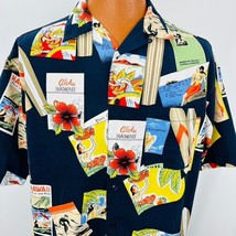 Box Office Island Hawaiian Aloha M Shirt Post Card Wahine Surf Boards Tr... - £39.86 GBP
