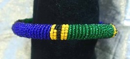 Fabulous Blue, Green &amp; Yellow Seed Bead Covered Bangle Bracelet 1990s vi... - $12.95