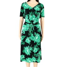 INC Womens XS Black Green Rooted Roses Ribbed Tie Front Slim Fit Midi Dress NWT - £24.86 GBP