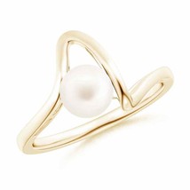 ANGARA Freshwater Pearl Wave Shank Ring for Women, Girls in 14K Solid Gold - £244.49 GBP