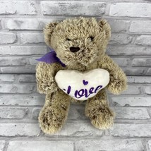 Dan Dee Love Sweetheart Tan Teddy Bear Purple Heart Valentines Day 13” Plush - £12.57 GBP