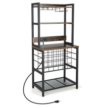 Wine Bar Cabinet Wine Rack with 4 Tier Storage Shelves and Glass Holders-Brown - - €148,83 EUR