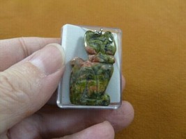 ann-cat-11) Green orange unakite Cat gemstone carving PENDANT necklace F... - $12.19