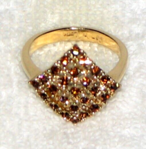 Antique Camille Lucia Ring, Brillant Red Garnets on Brass Ring Sz. 8 3/4 - £23.73 GBP