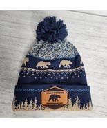 LOCALE OUTDOOR Yellowstone Park Grizzly Pom Beanie Hat Navy Unisex One Size - $35.17 CAD