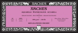 Arches Aquarelle Hot Pressed Watercolor Block 3.9&quot;X9.8&quot;- 140lb, 20 Sheet... - $1,417.02 MXN