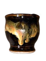 Vintage Brown Drip-Glazed Stoneware Bowl Pot Signed MCM 3” Tall Footed B... - $18.98