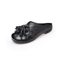 Ethnic Style Genuine Leather Women Shoes Handmade Flower Slides Flat shoes folk- - £38.52 GBP