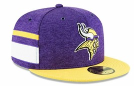 Minnesota Vikings New Era 59FIFTY Oficial 2018 Línea Lateral Gorra Fitted 18.7cm - £24.67 GBP