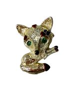 Vintage Gerry’s Fox Brooch Gold Tone Green Rhinestone Eyes Animal Pin - $21.60