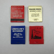 4 Vintage Matchbooks Greenville Ohio Chicken Kitchen Wagon Wheel Longfellow&#39;s - £15.97 GBP