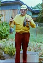 Old man in Yellow Shirt and Bucket Hats Holding Up Geoducks 35mm Slide Car42 - $10.93