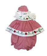 Little Bitty Baby Girls Red Gingham Ladybug Dress Set 6-9 Months with Hat - $18.80