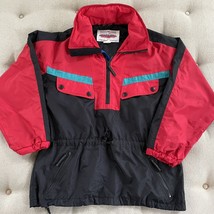 Vintage 90s Obermeyer Lightweight Half Zip Pullover Jacket Hood Bold Bla... - $25.92