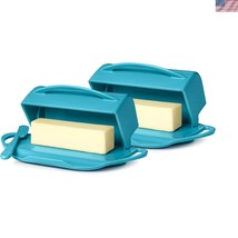 Aqua Flip-Top Butter Dish with Matching Spreader, 2-Pack - Dishwasher Safe - $45.00