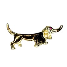 Vintage Dachshund Red Rhinestone Eye Pearl Ear Brooch Lapel Pin Silver Tone Dog - $19.75