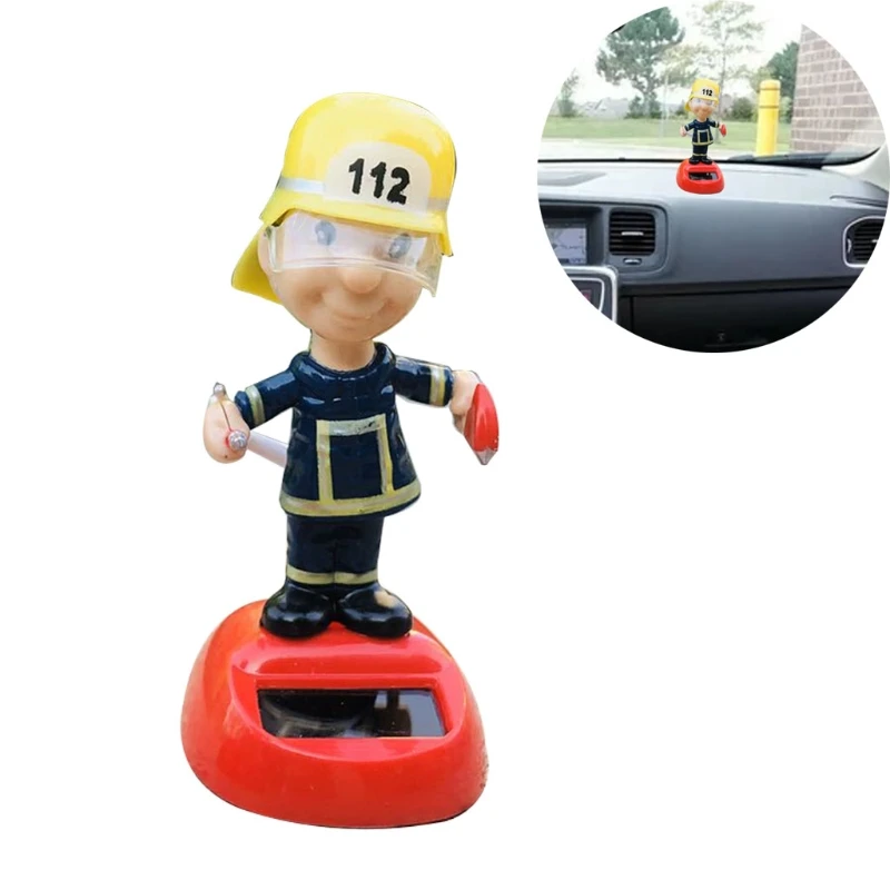 Solar Dashboard Ornament Firefighter Personalized Shaking for Head Toy D... - $12.11