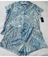Lauren Ralph Lauren Women’s XL Pajama Set Blue Paisley Shorts And Top Sh... - £32.89 GBP