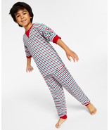 Family Pajamas Unisex Kids Waffle Stripe Pajama Set Size 10-12 Color White - £30.59 GBP