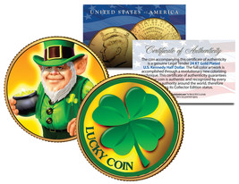 Leprechaun *Four Leaf Clover* Jfk Half $ 24K Gold Plated Lucky Coin St Patrick&#39;s - $8.56