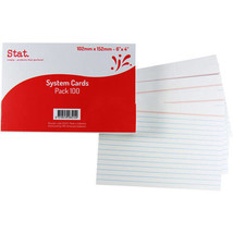 Stat Ruled System Cards 100pk (White) - 6x4&quot; - £23.79 GBP