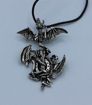 Blind Guardian Pendant On Leather Necklace English Pewter Alchemy Vintage 1994 - £37.21 GBP