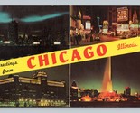 Night VIews Banner Greetings From Chicago Illinois IL UNP Chrome Postcar... - $5.08