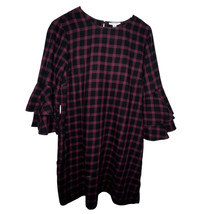 $170 Beachlunchlounge Women&#39;s Purple Black Plaid Bell-Sleeve Shift Dress... - $274.81 MXN