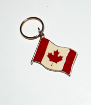 CANADA Flag Red Yellow Maple Leaf Enamel Souvenir Keychain Keyring EUC - $3.91
