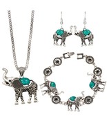 Elephant Juego Collar Pendientes Plata Joyería Colgante Pulsera Turquesa... - $5.21