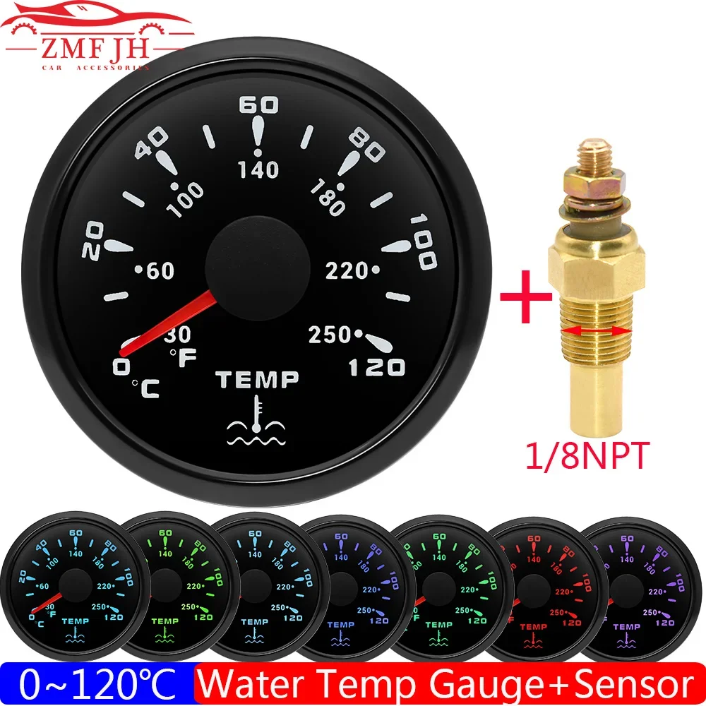 0~120℃ Water Temperature Gauge with 7 Color Backlight 2&quot; 52MM Water Temp - £19.30 GBP+