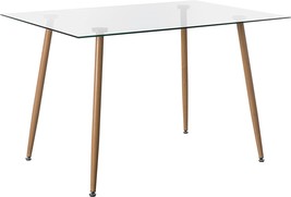 Rectangular Glass Top Accent Dining Table With Solid Wood Legs | Contemp... - £179.88 GBP