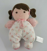 Baby Starters 9&quot; Brown Hair Olivia Doll Rattle Sound Soft Lovey Toy Pink Flowers - £15.42 GBP
