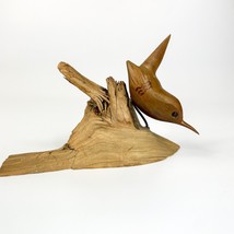 Bryan Whaley Wooden Hand Carved Wren on Driftwood 1986 - £15.81 GBP