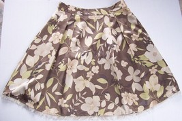 BANANA REPUBLIC Brown Beige Fringe Hem Floral Silk A-Line Skirt Size 6 N... - $29.99