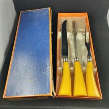 Molly Pitcher Cutlery Carving Knife Fork Sharpener Golden Bakelite Orig Box VTG - £29.40 GBP